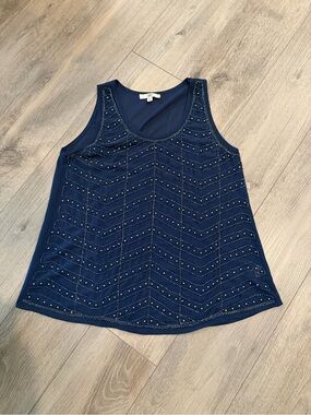 Ya Los Angeles Navy Embellished Sleeveless Tank